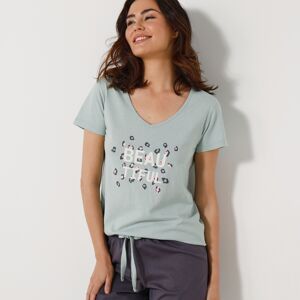 Blancheporte Pyžamové tričko s krátkymi rukávmi a stredovou potlačou "Beautiful" svetlozelená 50