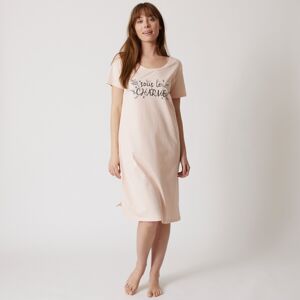 Blancheporte Krátka nočná košeľa s krátkymi rukávmi a potlačou "sous le charme" ružová pudrová 34/36