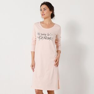 Blancheporte Krátka nočná košeľa s dlhými rukávmi a potlačou "sous le charme" ružová pudrová 34/36