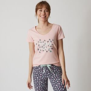Blancheporte Pyžamové tričko s krátkymi rukávmi a stredovou potlačou "Beautiful" ružová 52