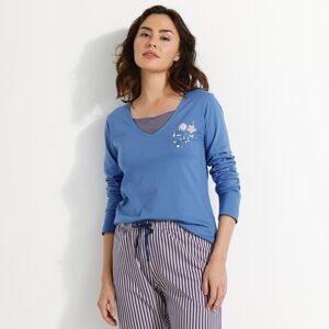 Blancheporte Pyžamové tričko s dlhými rukávmi a potlačou kvetín modrá džínsová 52