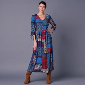 Blancheporte Dlhé šaty v patchwork dizajne modrá/červená 56