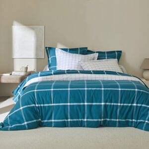 Blancheporte Flanelové kockované posteľná bielizeň, farbené vlákno pávia modrá obliečka na prikrývku240x220cm