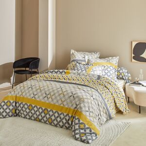 Blancheporte Bavlnená posteľná bielizeň Marlow s geometrickým vzorom, zn. Colombine, bavlna sivá/žltá napínacia plachta 200x200cm