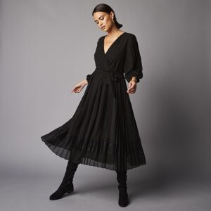 Blancheporte Dlhé šaty s prekrížením z plisovaného voálu a čipky čierna 38