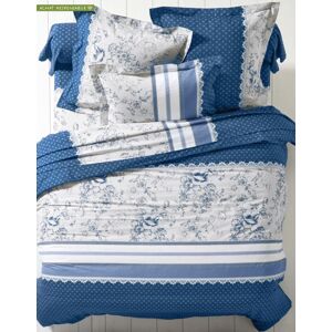 Blancheporte Flanelová posteľná bielizeň Gabrielle s potlačou kvetín a čipky nám. modrá obliečka na valček 85x185cm