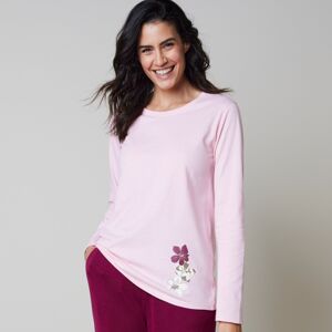 Blancheporte Pyžamové tričko s dlhými rukávmi a stredovou potlačou kvetín ružová 52