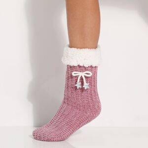 Blancheporte Papučové ponožky zo ženilkového úpletu, s mašličkou a hviezdičkami fialovosivá 40/41
