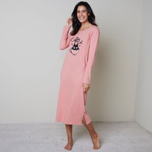 Blancheporte Nočná košeľa s dlhými rukávmi a potlačou mačky ružová 42/44