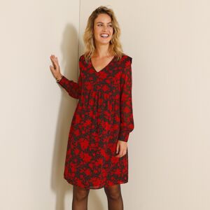 Blancheporte Voálové šaty s rastlinným vzorom čierna/červená 54