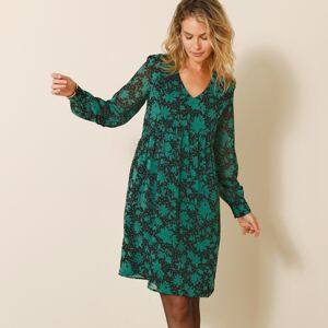 Blancheporte Voálové šaty s rastlinným vzorom čierna/zelená 42